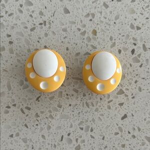 Vintage Mod Pop Art Yellow and White Polka Dot Clip-On Earrings